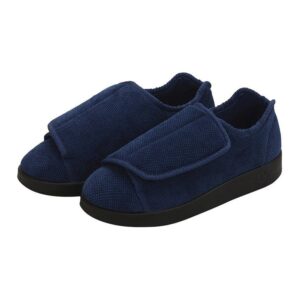 Silverts® Women's Double Extra Wide Easy Closure Slippers, Navy Blue, Size 6