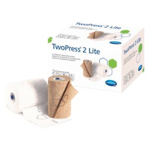 2 Layer Compression Bandage System with Visible Indicators TwoPress? 2 Lite 4 Inch X 7.1 Yard / 4 Inch X 8.9 Yard Self-Adherent Closure Tan / White NonSterile Standard Compression