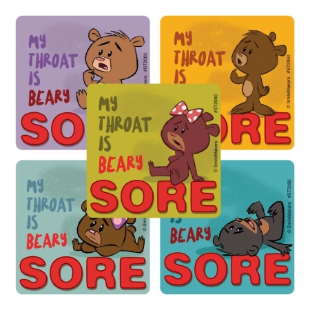 SmileMakers® 100 per Box Beary Sore Throat Sticker 2-1/2 Inch