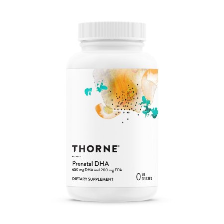 Prenatal Dietary Supplement THORNE? Prenatal DHA DHA (Docosahexaenoic Acid) / EPA (Eicosapentaenoic Acid) / Omega-3 Fatty Acids (EPA/DHA) 650 mg - 200 mg - 960 mg Strength Gelcap 60 per Bottle