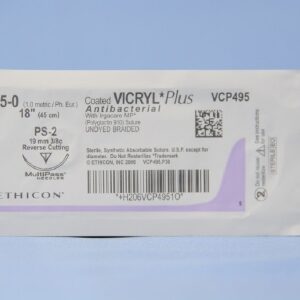 Absorbable Antibacterial Suture with Needle Coated Vicryl? Plus Polyglactin 910 with Irgacare MP Antibacterial Suture PS-2 3/8 Circle Precision Reverse Cutting Needle Size 5 - 0 Braided
