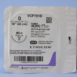 Absorbable Antibacterial Suture with Needle Coated Vicryl? Plus Polyglactin 910 MO-4 1/2 Circle Taper Point Needle Size 0 Braided
