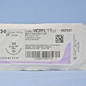 Absorbable Antibacterial Suture with Needle Coated Vicryl? Plus Polyglactin 910 SH 1/2 Circle Taper Point Needle Size 2 - 0 Braided