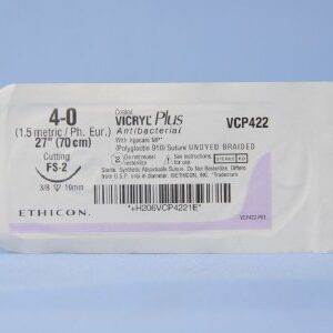 Absorbable Antibacterial Suture with Needle Coated Vicryl? Plus Polyglactin 910 with Irgacare MP Antibacterial Suture FS-2 3/8 Circle Reverse Cutting Needle Size 4 - 0 Braided