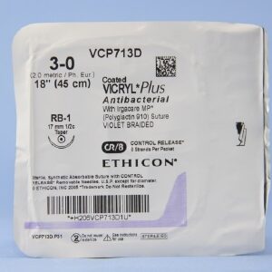 Absorbable Antibacterial Suture with Needle Coated Vicryl? Plus Polyglactin 910 RB-1 1/2 Circle Taper Point Needle Size 3 - 0 Braided