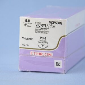 Absorbable Antibacterial Suture with Needle Coated Vicryl? Plus Polyglactin 910 with Irgacare MP Antibacterial Suture PS-3 3/8 Circle Precision Reverse Cutting Needle Size 5 - 0 Braided