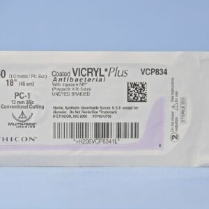Absorbable Antibacterial Suture with Needle Coated Vicryl? Plus Polyglactin 910 with Irgacare MP Antibacterial Suture PC-1 3/8 Circle Precision Conventional Cutting Needle Size 5 - 0 Braided