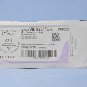 Absorbable Antibacterial Suture with Needle Coated Vicryl? Plus Polyglactin 910 with Irgacare MP Antibacterial Suture CP-1 1/2 Circle Reverse Cutting Needle Size 1 Braided