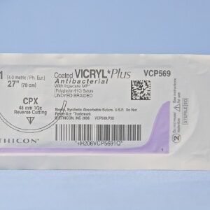 Absorbable Antibacterial Suture with Needle Coated Vicryl? Plus Polyglactin 910 with Irgacare MP Antibacterial Suture CPX 1/2 Circle Reverse Cutting Needle Size 1 Braided