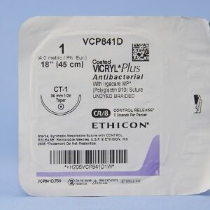 Absorbable Antibacterial Suture with Needle Coated Vicryl? Plus Polyglactin 910 with Irgacare MP Antibacterial Suture CT-1 1/2 Circle Taper Point Needle Size 1 Braided