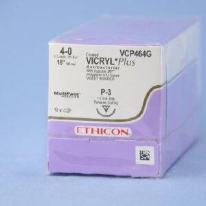 Absorbable Antibacterial Suture with Needle Coated Vicryl? Plus Polyglactin 910 P-3 3/8 Circle Precision Reverse Cutting Needle Size 4 - 0 Braided