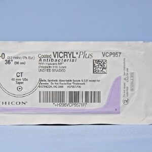 Absorbable Antibacterial Suture with Needle Coated Vicryl? Plus Polyglactin 910 with Irgacare MP Antibacterial Suture CT 1/2 Circle Taper Point Needle Size 2 - 0 Braided