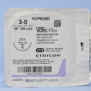 Absorbable Antibacterial Suture with Needle Coated Vicryl? Plus Polyglactin 910 with Irgacare MP Antibacterial Suture CT-1 1/2 Circle Taper Point Needle Size 3 - 0 Braided