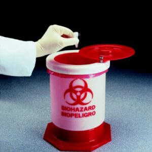 Biohazard Waste Container Thermo Scientific? Nalgene? White Base 11 H X 8-3/4 Diameter Inch Vertical Entry 1.5 Gallon